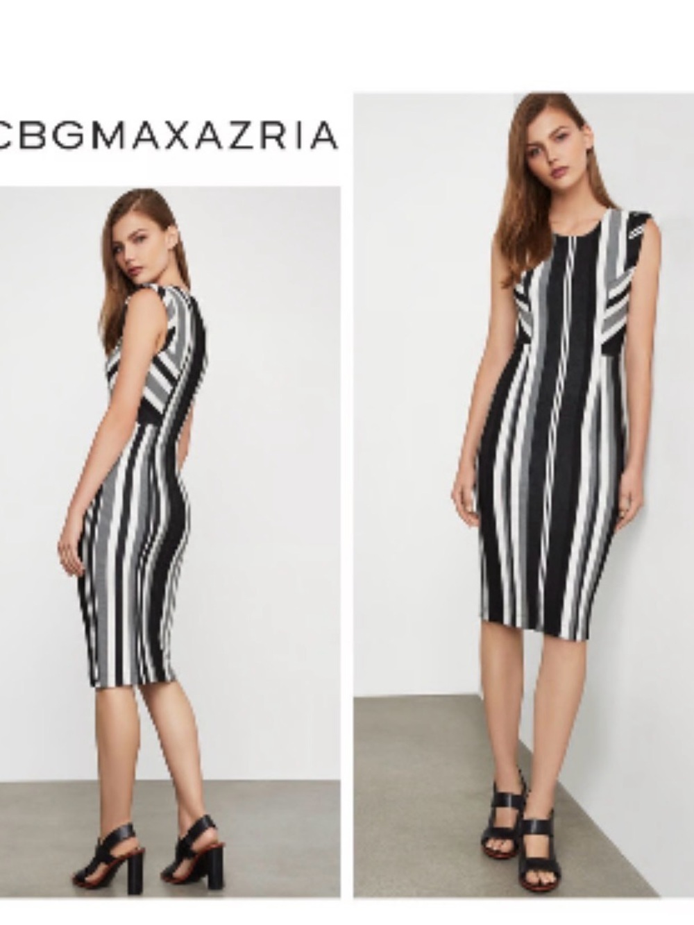 BCBGMaxAzria Black and White Vertical Stripe Midi Dress